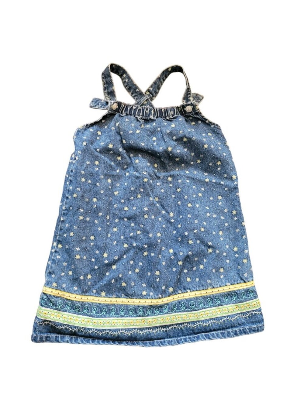 Blue Jumper Dress Denim Floral Butterfly Deorative Trim Girls XL 6 Years Jj3471